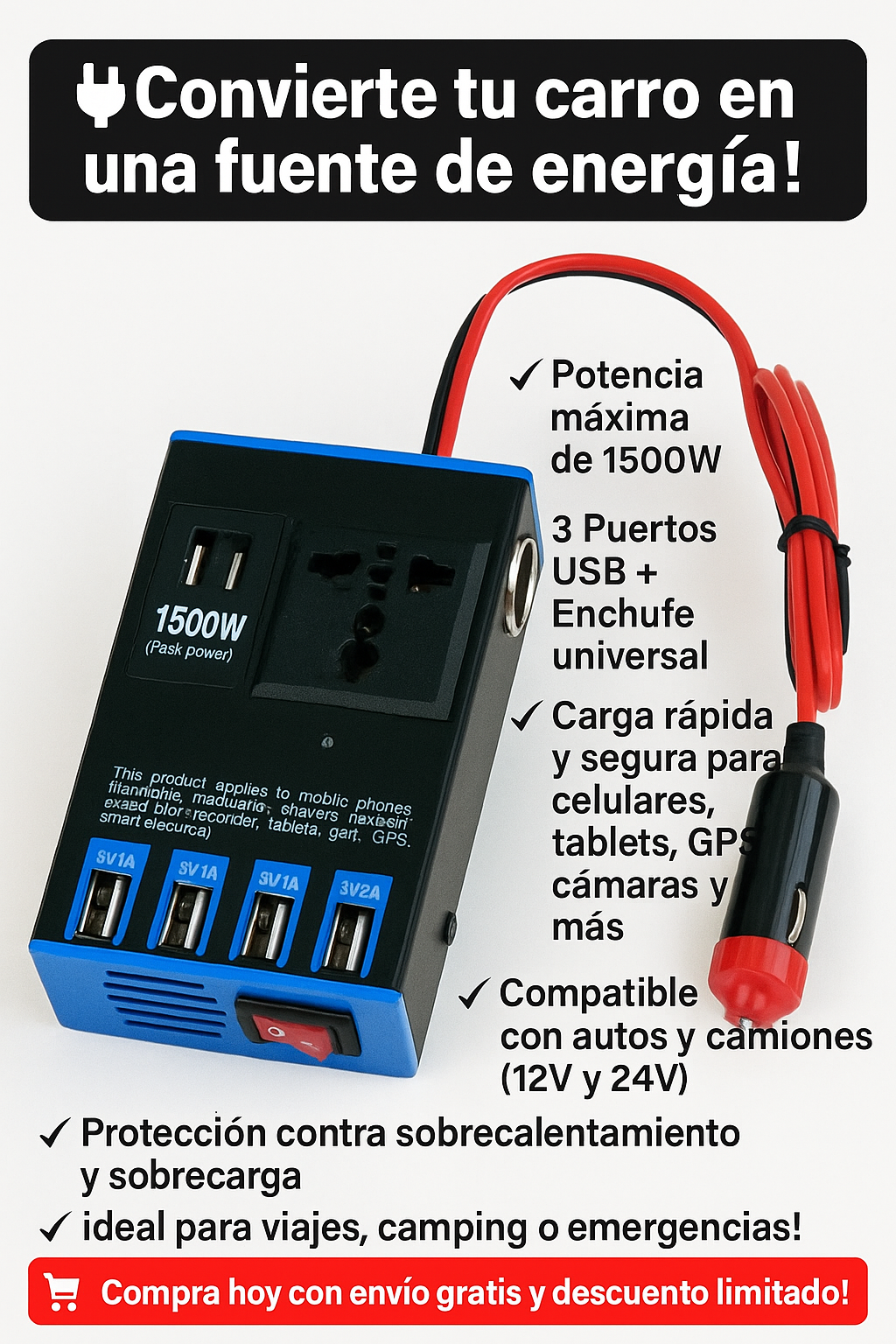 CONVERTIDOR DE CORRTIENTE PARA VEHICULO