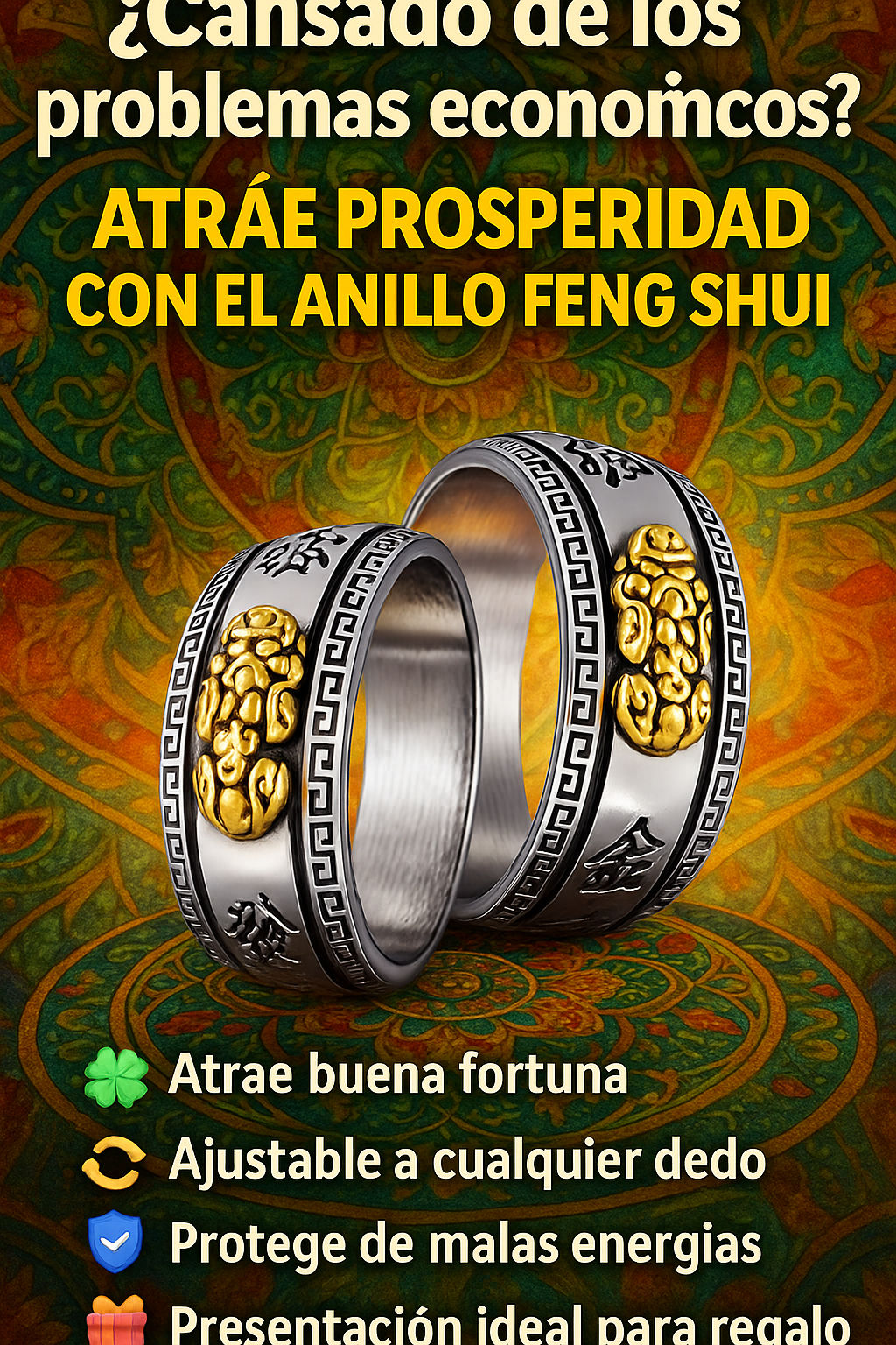 Anillo feng shui Pixiu™ de la Abundancia — Amuleto de Prosperidad y Protección- paga 1 lleva 2
