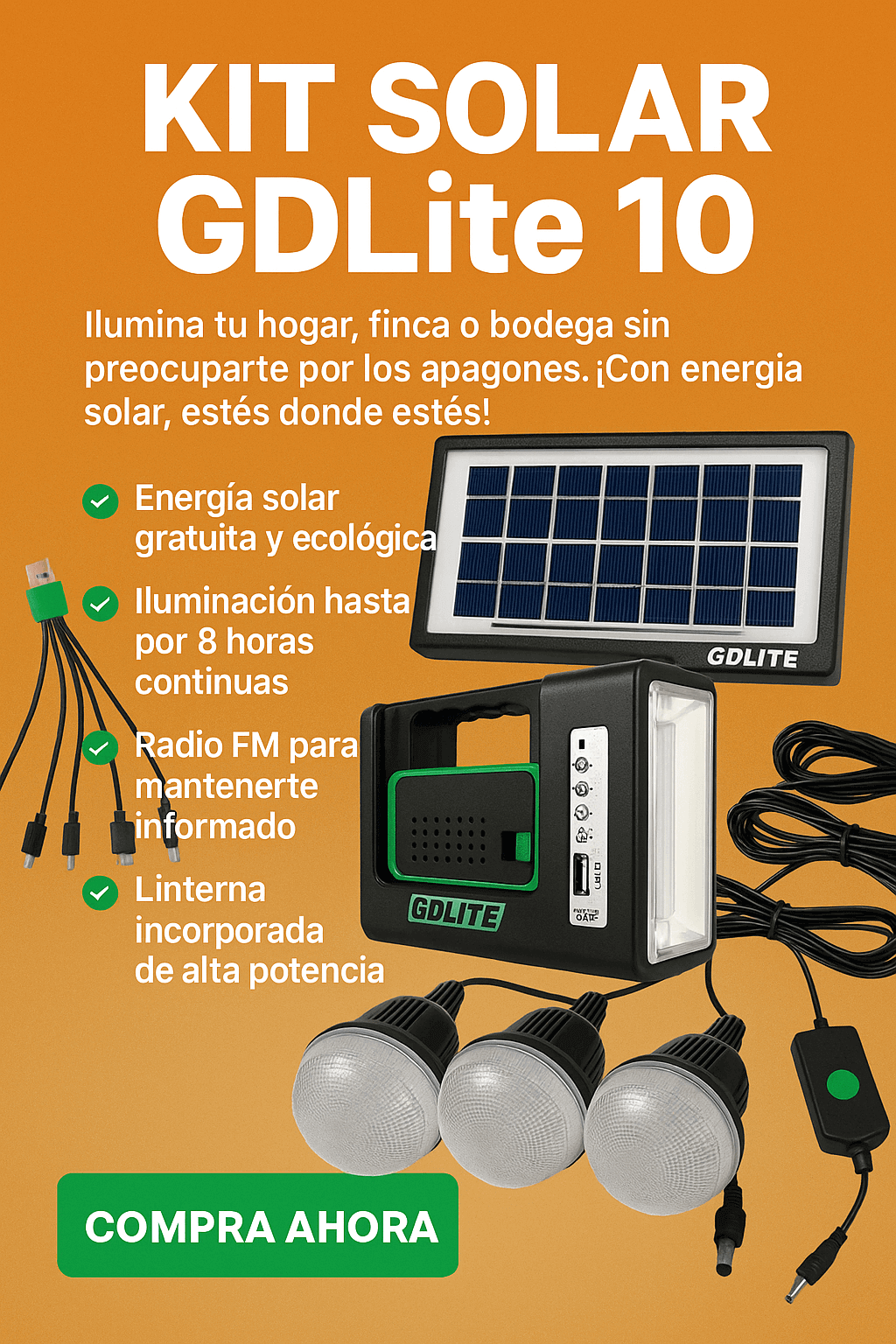 Kit Solar GDLite 10 RADIO Batería 3 Bomb